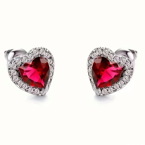 Red Heart Stud Earrings - Picture 1 of 2